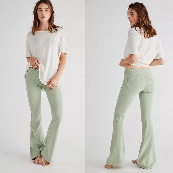 Free People Pants - Free People Pull On Corduroy Flare Still Pond Green Size 27 NEW